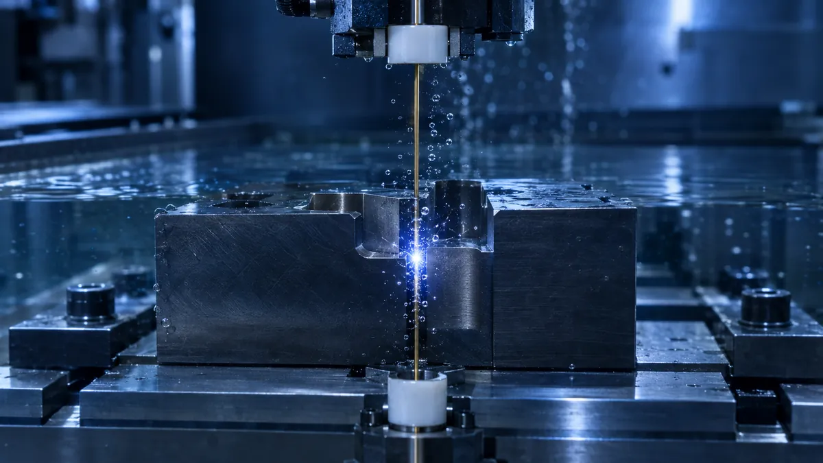 Wire EDM cutting a hardened steel mold insert